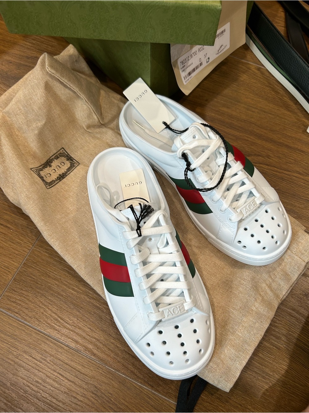 NEW GUCCI ACE WEB RUBBER MULE GUCCI WOMEN